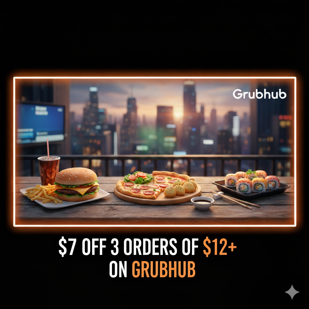 🍔 $7 Off 3 Orders of $12+ on Grubhub!