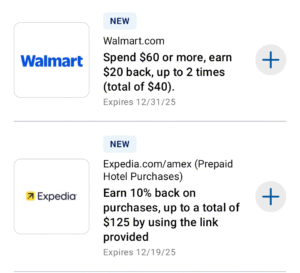 New Amex Platinum Offers: Easy Cash Back at Walmart & Expedia