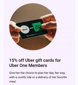 15% off Uber gift cards